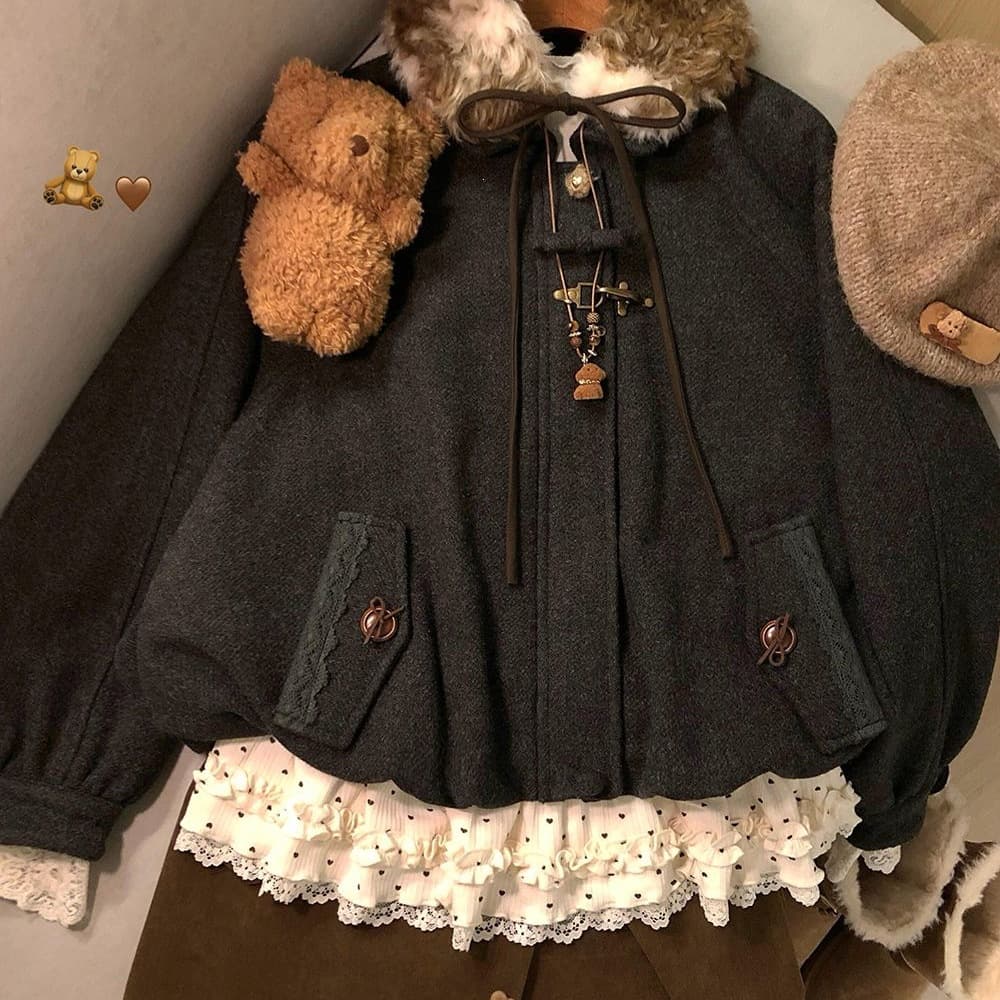 Japanese vintage woolen bud jacket + white inner + skirt three-piece set for sweet niche women