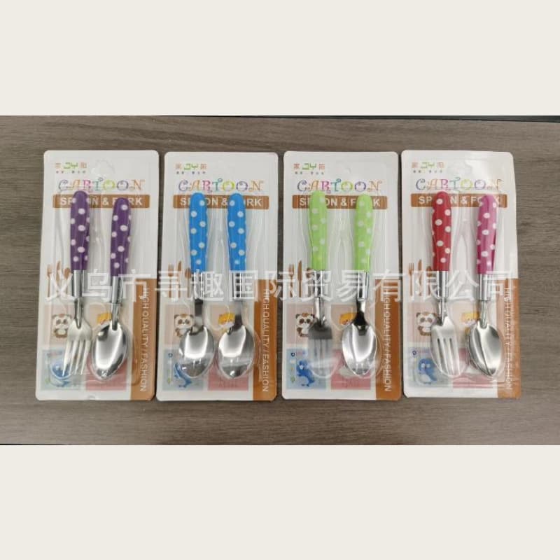 Factory Direct Hot Selling New Gold-Plated Roman Column Stainless Steel Metal Plastic Cartoon Knife Fork Spoon Set for Cross-Border E-Commerce
