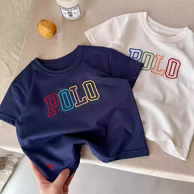 2026 New Fashion Cotton Kids Short Sleeve T-Shirt, Casual Trendy Embroidery Boys and Girls Top