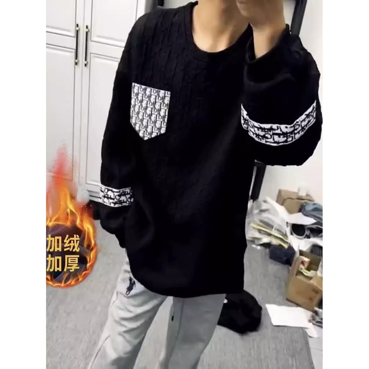 Trendy Streetwear Hoodie for Men, Spring/Autumn Casual Round Neck Loose Fit with Pocket Patchwork Long Sleeve