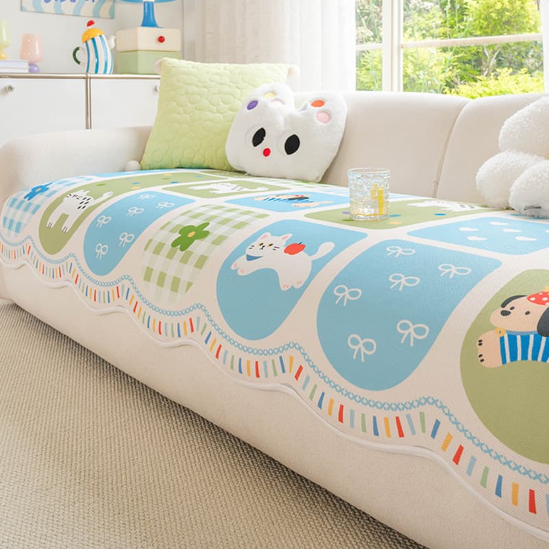 2026 summer cool and cute cute childlike ice silk sofa cushion cartoon printed sofa blanket small fresh sofa towel