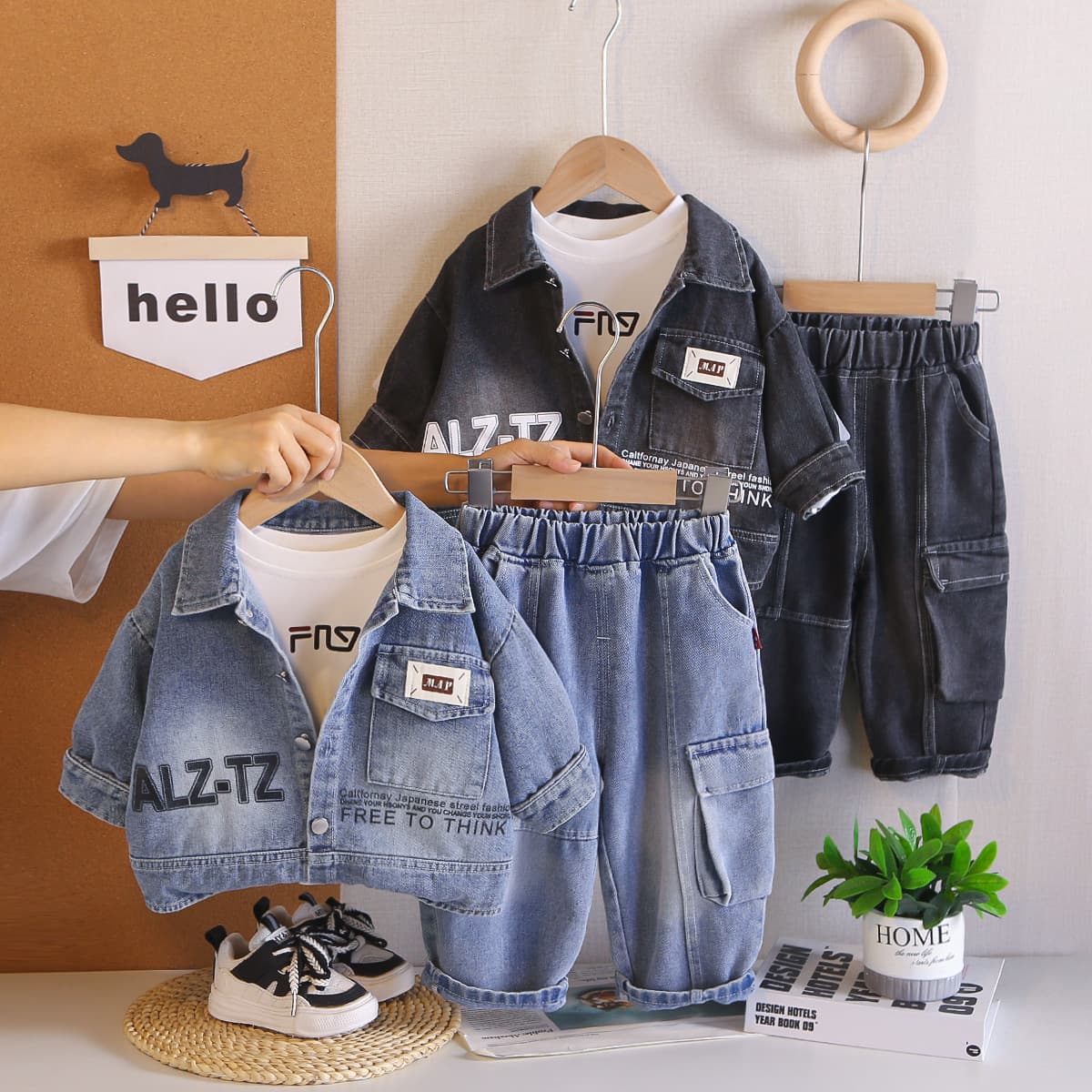 Kids Boys Autumn Jacket Set 2026 New Baby Boy Spring Stylish Denim Long-Sleeve 3-Piece Wholesale