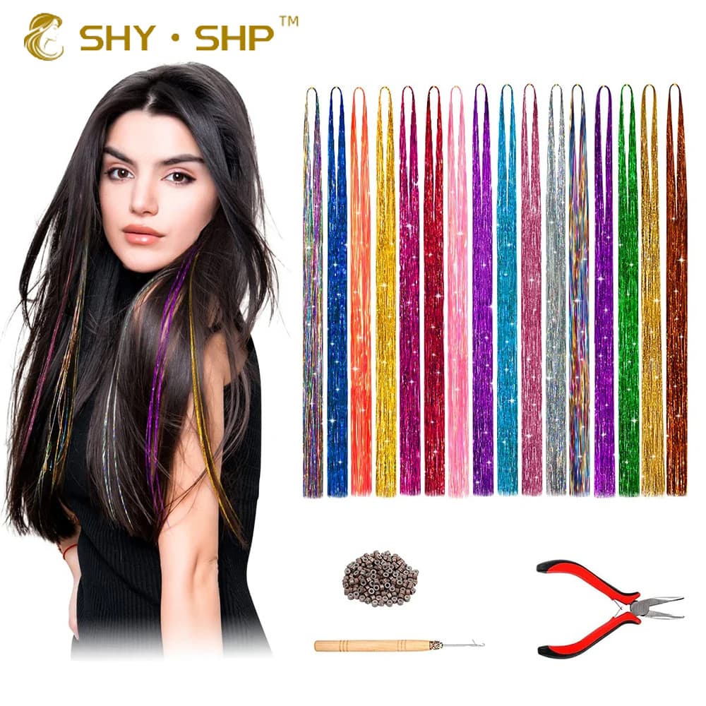 Factory Stock Laser Thread Hair Extension Tool Set, Colorful Invisible Gold Tinsel Hair Extension Thread, Three-Piece Set