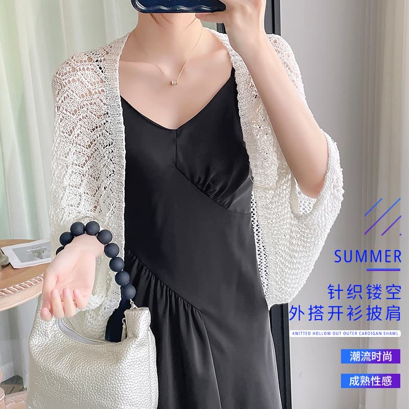 Summer Women's Knit Cardigan Lightweight Loose Fit Versatile Solid Color Fresh Outerwear Cool Comfortable Hollow Shawl