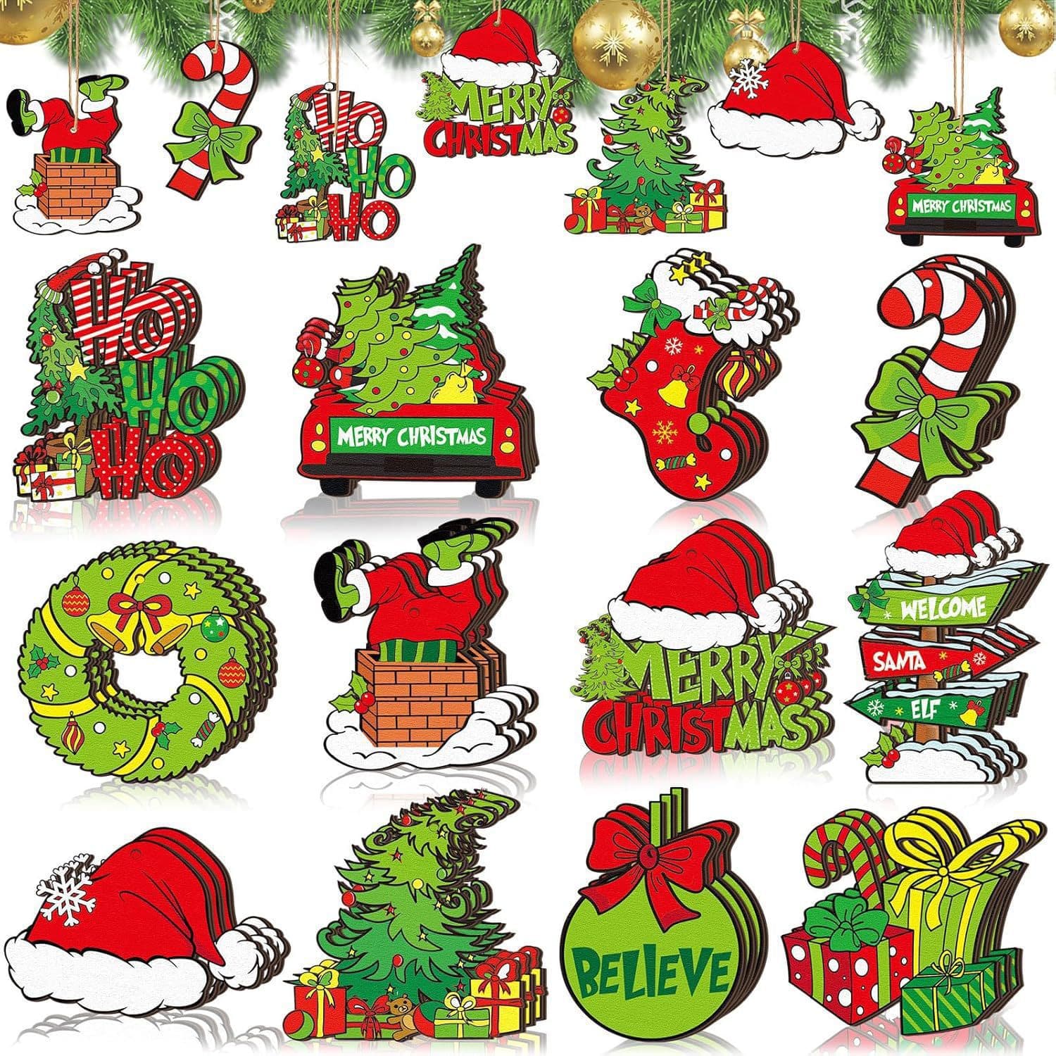 Cross-border Christmas Wooden Green Christmas Tree Decoration Holiday Wooden Hanging Ornament Christmas Tree Hanging Home Party Decoration