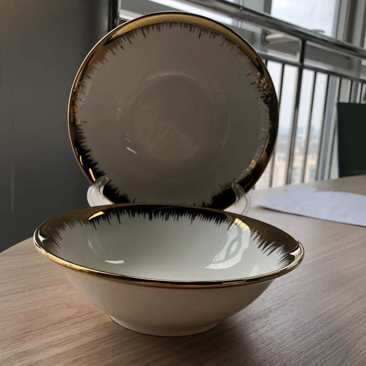 Gold-rimmed ceramic bowl, soup bowl, noodle bowl 4.5''-9'' gold rim salad bowl