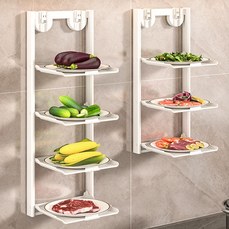 Suction Cup Kitchen Prep Rack, Wall-mounted Storage Shelf, Multi-layer Foldable Vegetable Tray, Multi-functional Vegetable Holder