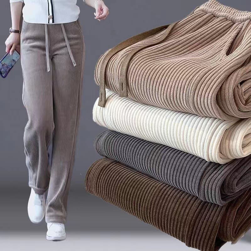Narrow wide-leg trousers for women in autumn and winter new style plus velvet drape slimming straight casual trousers corduroy corduroy trousers SSSS