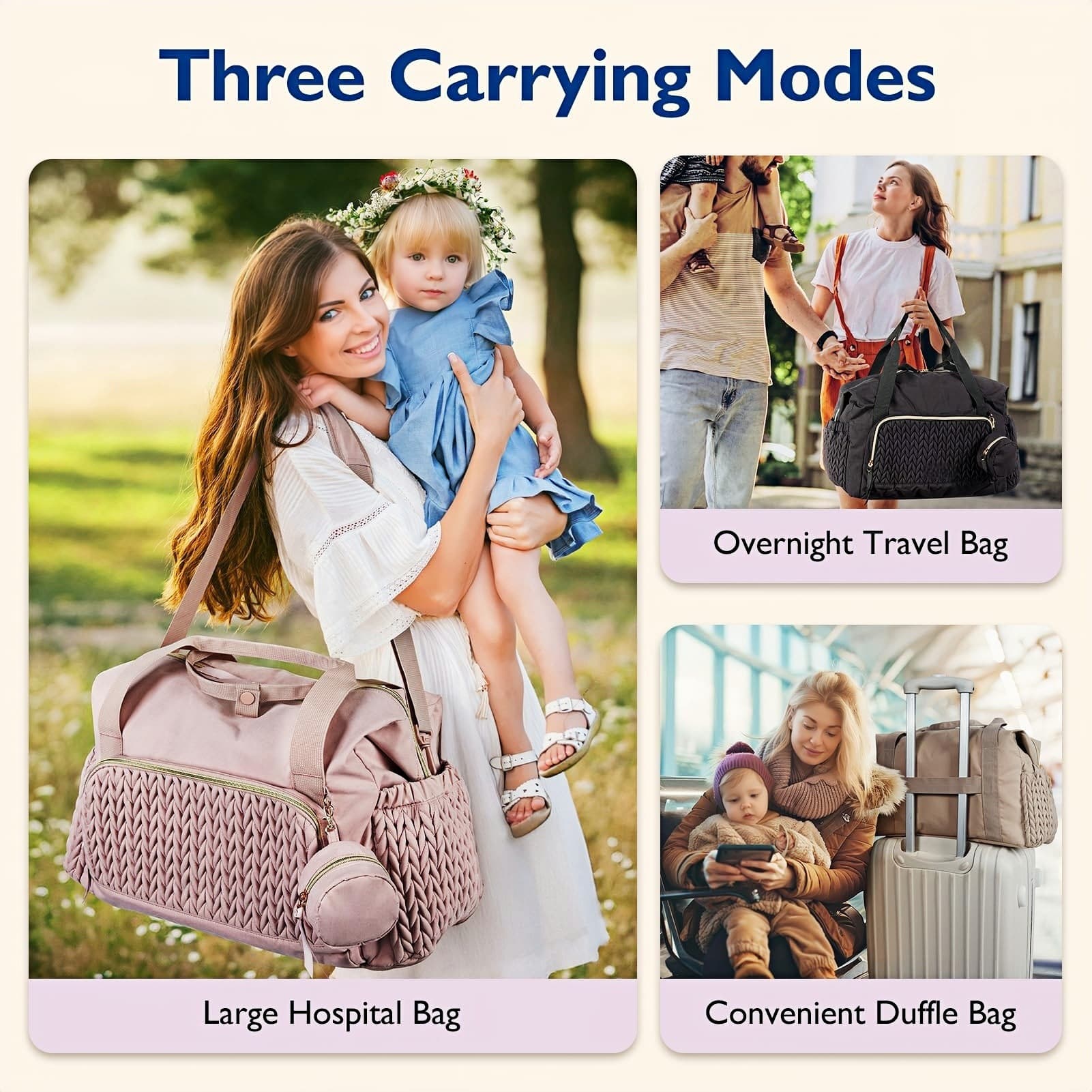 New Diaper Bag Tote Handbag Large Capacity Travel Bag Diaper Bag Hospital Labor Bag Baby Bag with Pacifier Case