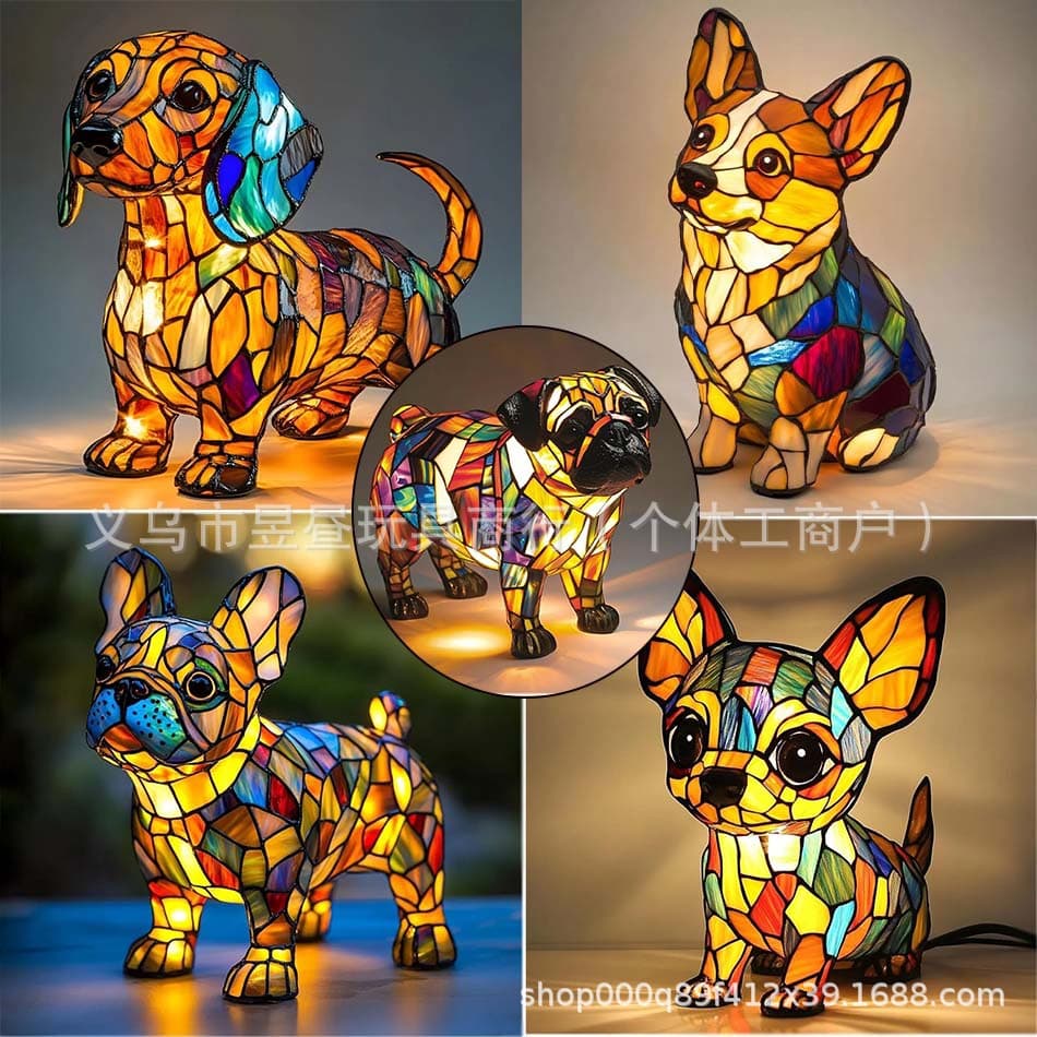 New Cross-Border Dog Series Resin Figurine LED Night Light Art Animal Statue Creative Home Desktop Decoration