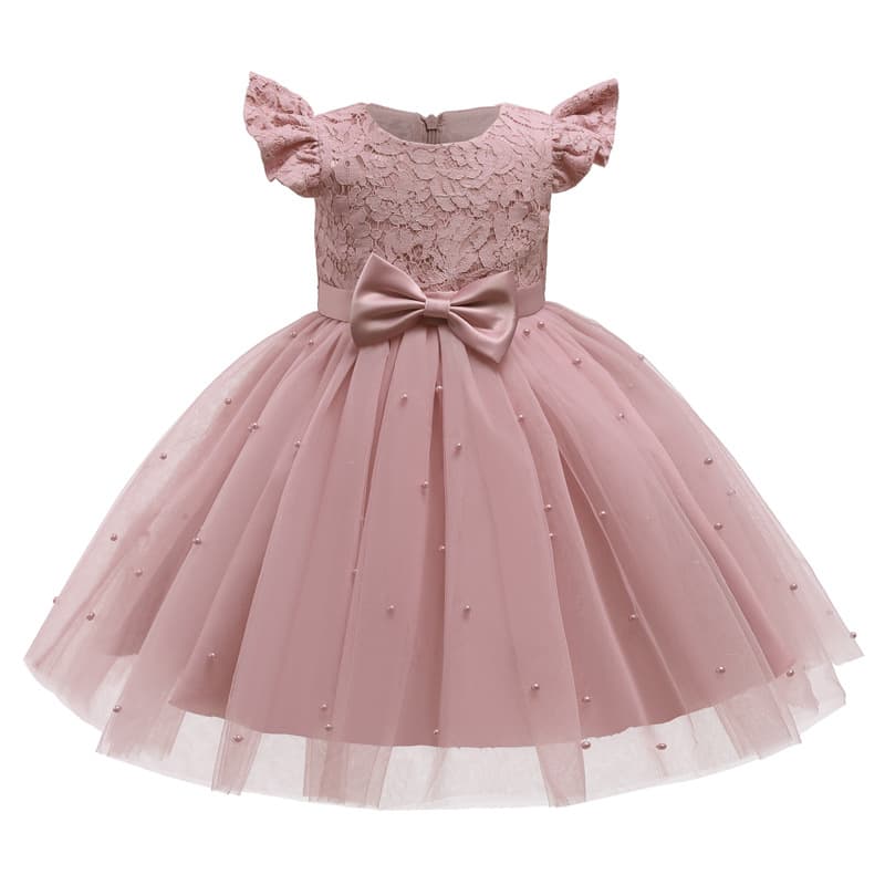 New Foreign Trade Girls Princess Dress with Bow and Pearl Performance Gown for Toddler and Child Flower Girl Birthday Party