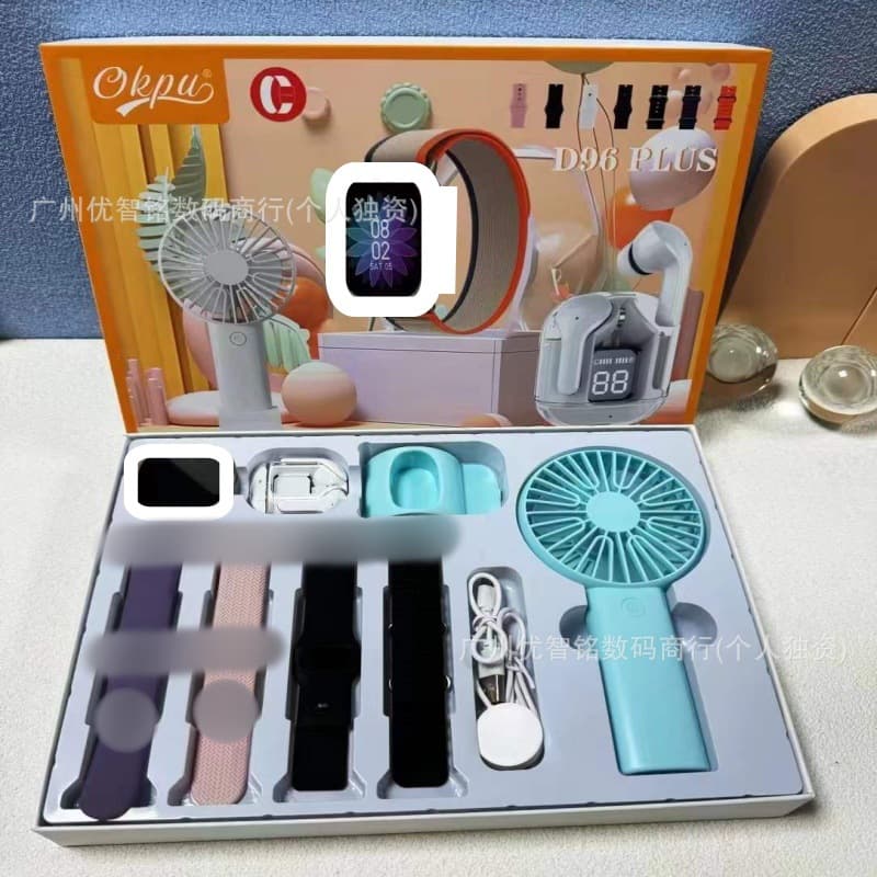 D96PLUS smart watch 7in1 Bluetooth call sports long battery life fan TWS earphones four straps set
