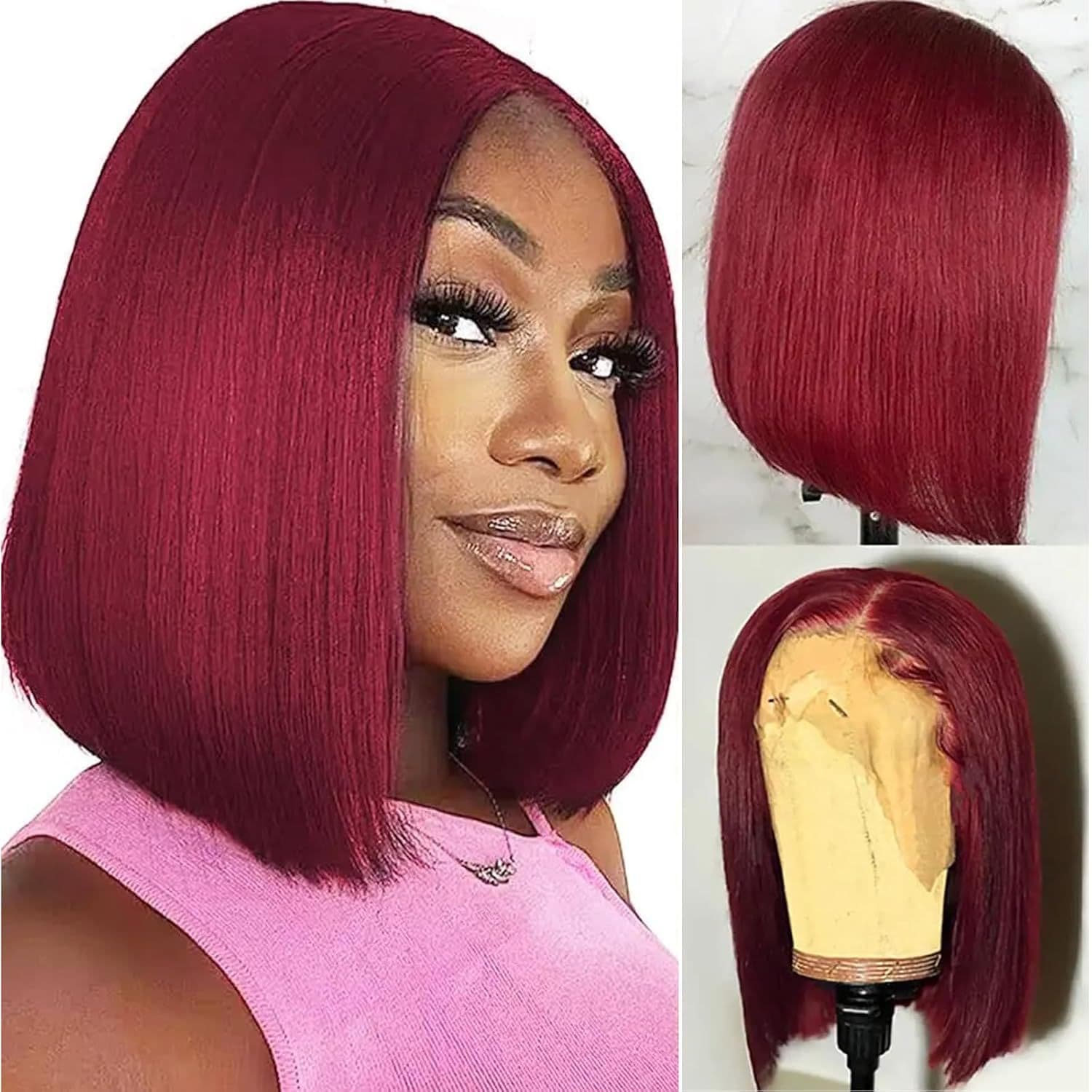 Human Hair Wig 13*4 BOB 99J Bob Wig Human Hair Lace Wig Wine Red Factory Stock
