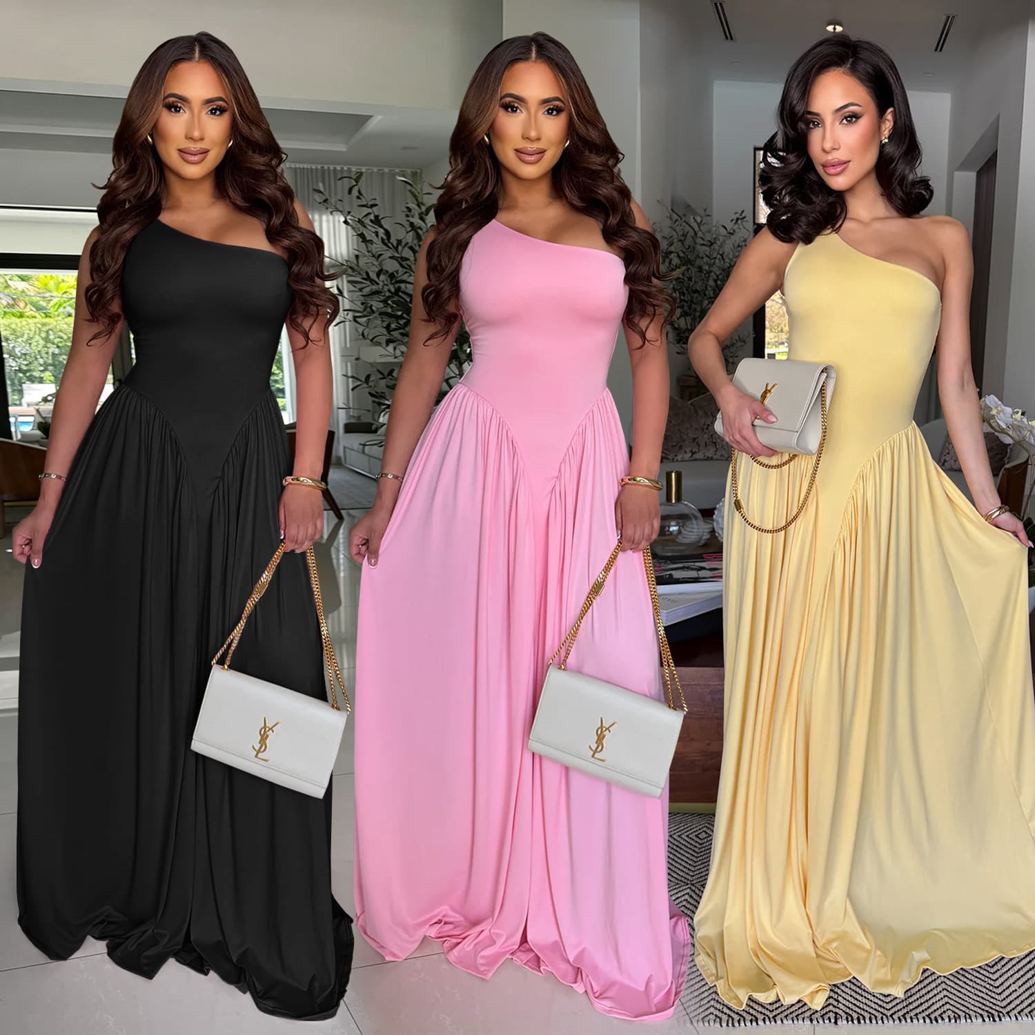 C7680 Cross-border AliExpress Amazon European and American Fashion Women's Dress Elegant Waist-cinching Backless Fitted Asymmetrical One-shoulder Dress