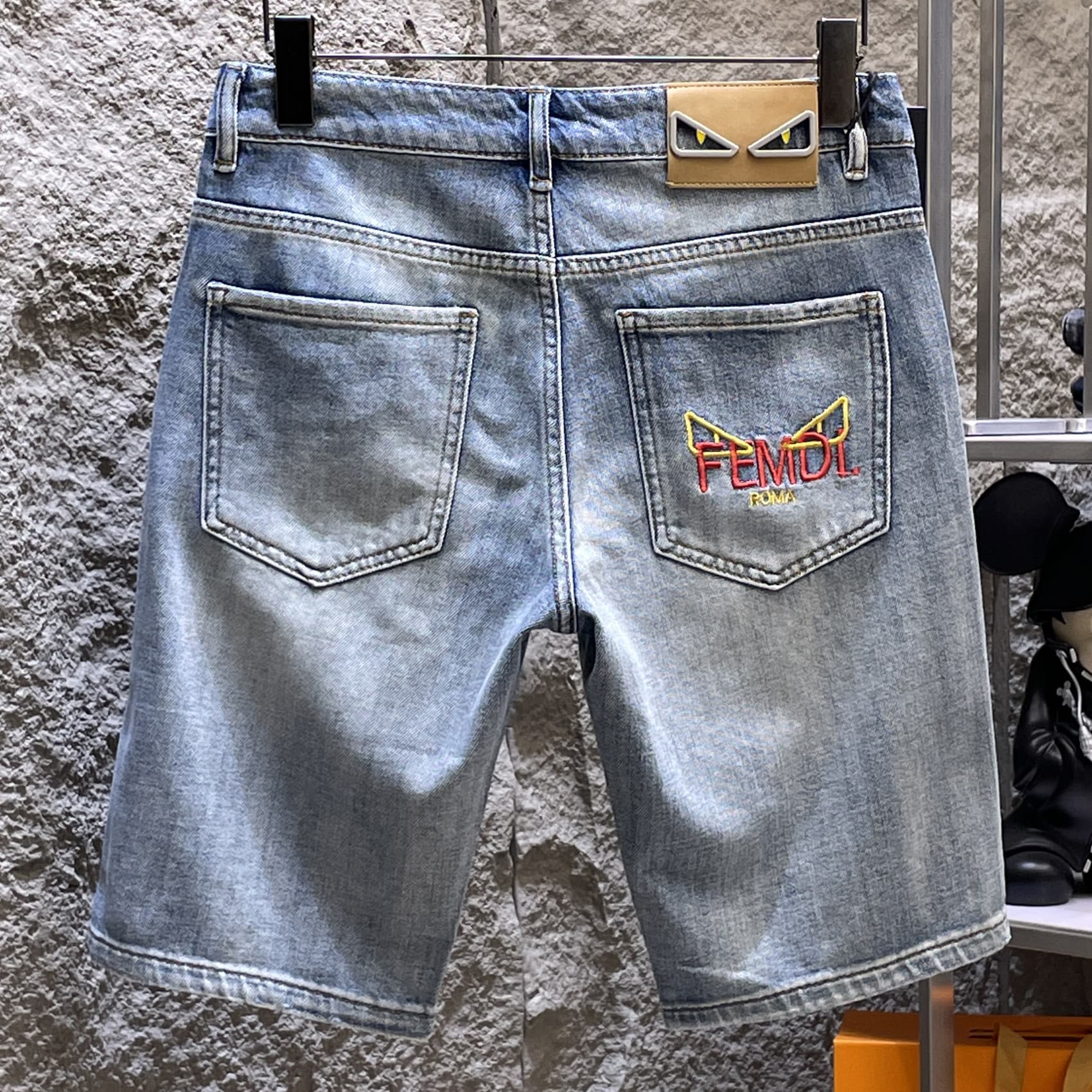 Summer Casual Jeans for Men Slim Fit Cotton Stretch Shorts Korean Style High-End European Embroidery Monster Mid-Length Shorts