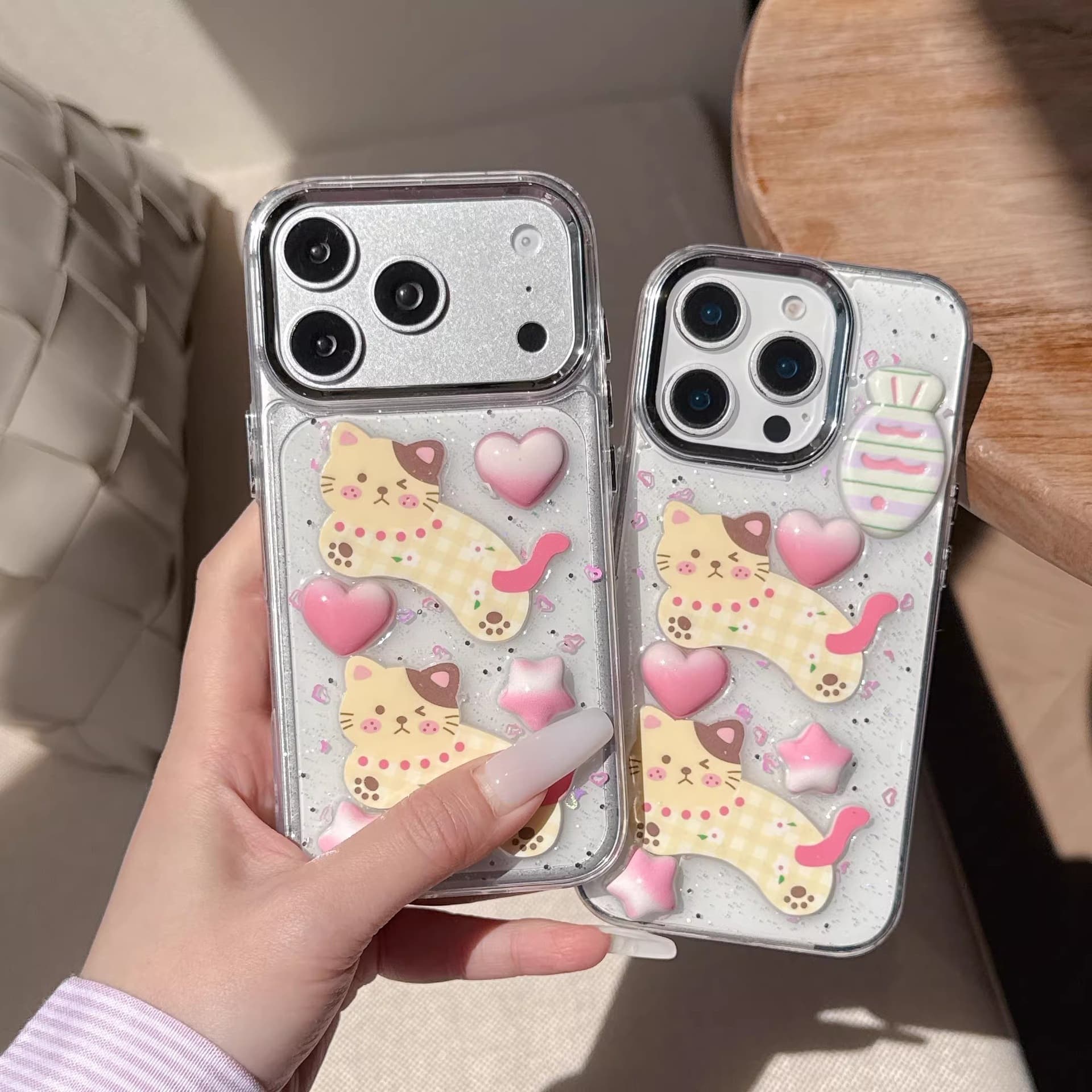 Cartoon love cat Apple 17 mobile phone case suitable for iPhone17promax new 16 cute 15 female 14/X