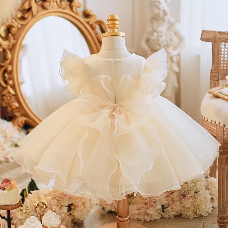 Champagne Girls Princess Dress Flower Girl Wedding Gown High-End Unique Stage Performance Outfit Baby First Birthday Banquet Dress Spring