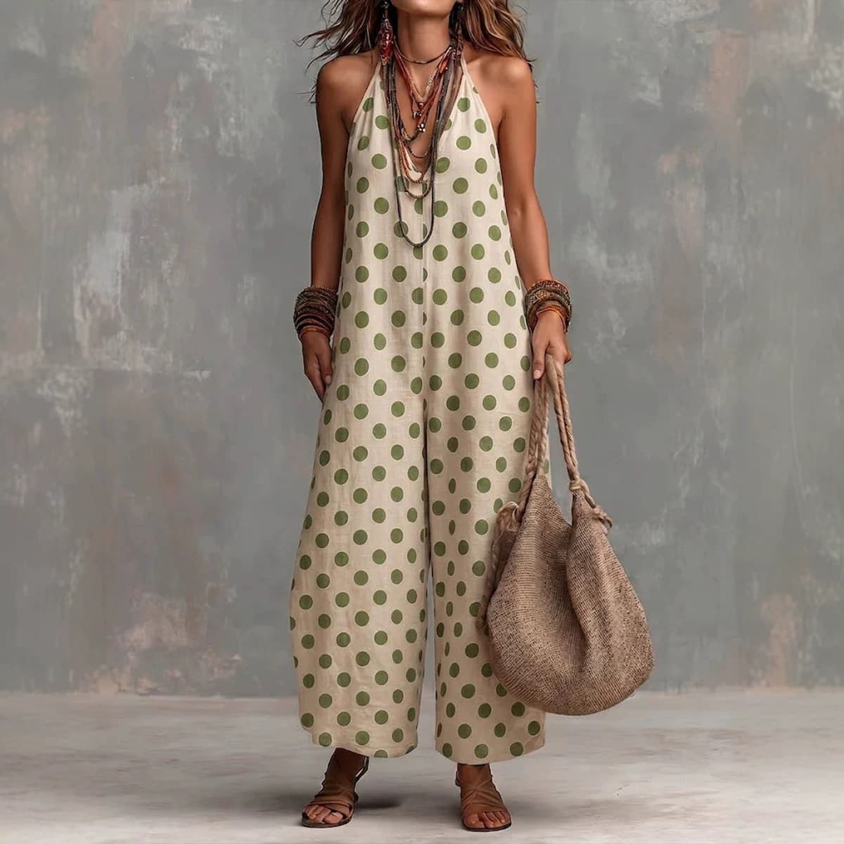 European and American hot spots halterneck jumpsuit for women summer new sleeveless wide-leg overalls cross-border fashion holiday wear