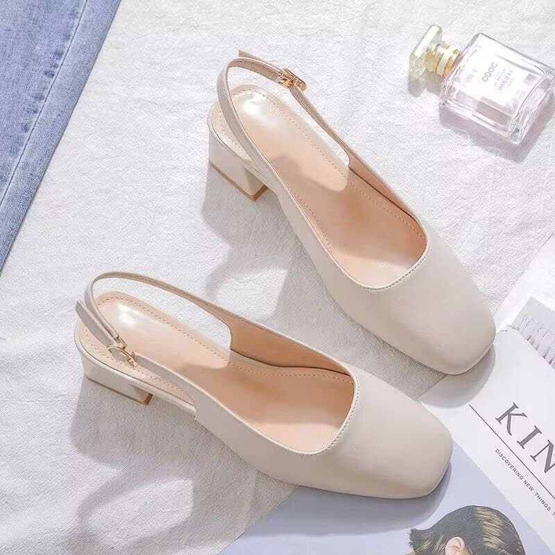 Real Soft Leather Closed-Toe Sandals for Women, Elegant and Stylish, Open-Back Chunky High Heels, French-Style Versatile Mary Jane Shoes for Women