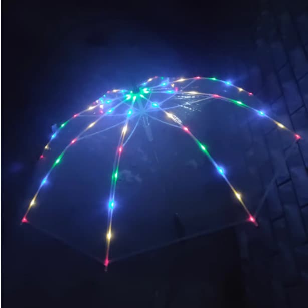 Colorful LED Light-Up Umbrella, Semi-Automatic Long-Handle Transparent Flashlight Umbrella, Cross-Border Wholesale
