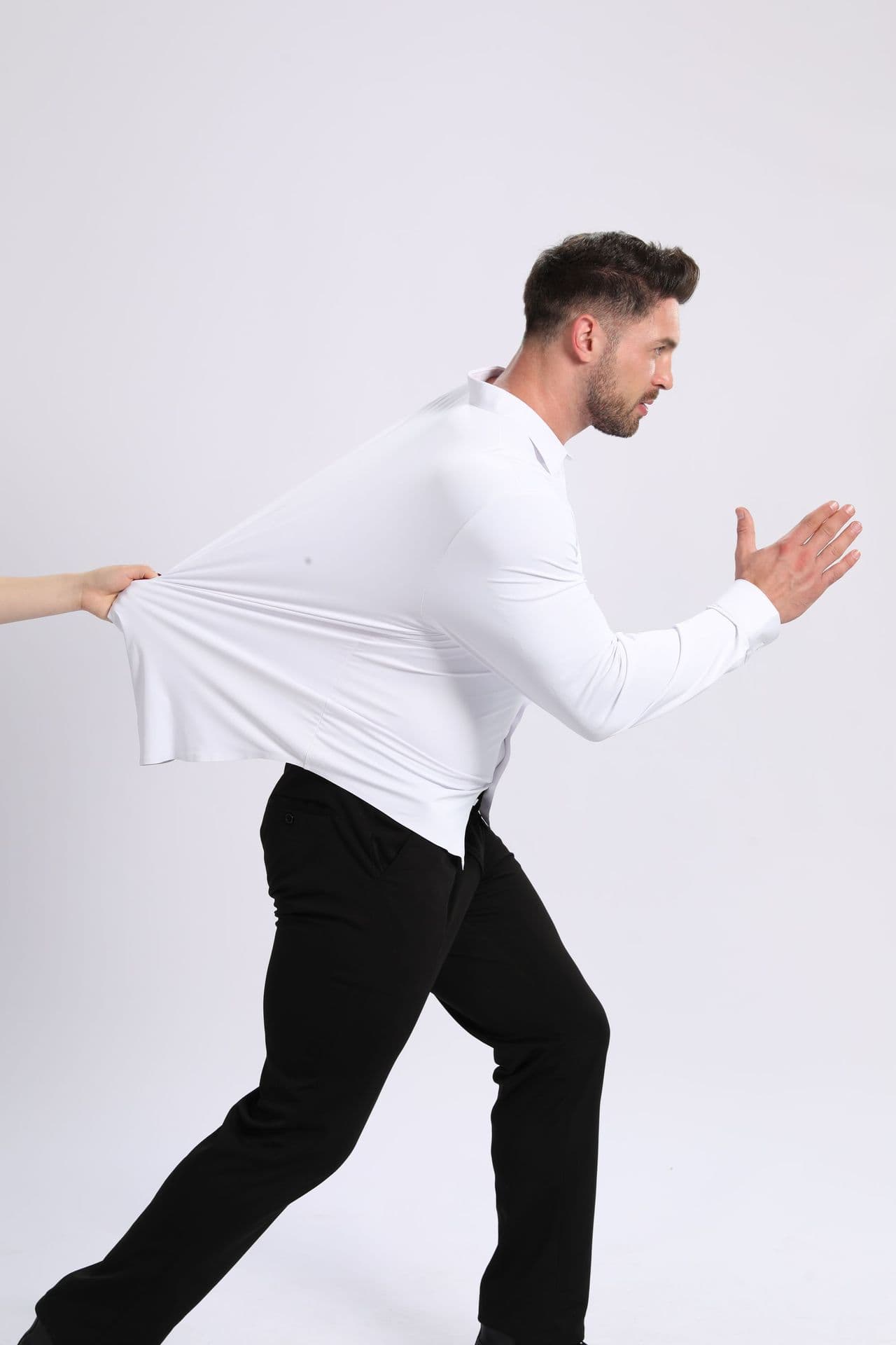 Seamless High-Stretch Cross-Border Bestseller Men's Long-Sleeve Shirt, Double-Sided Sun Protection, Cool and Silky, Wrinkle-Free, Plus Size