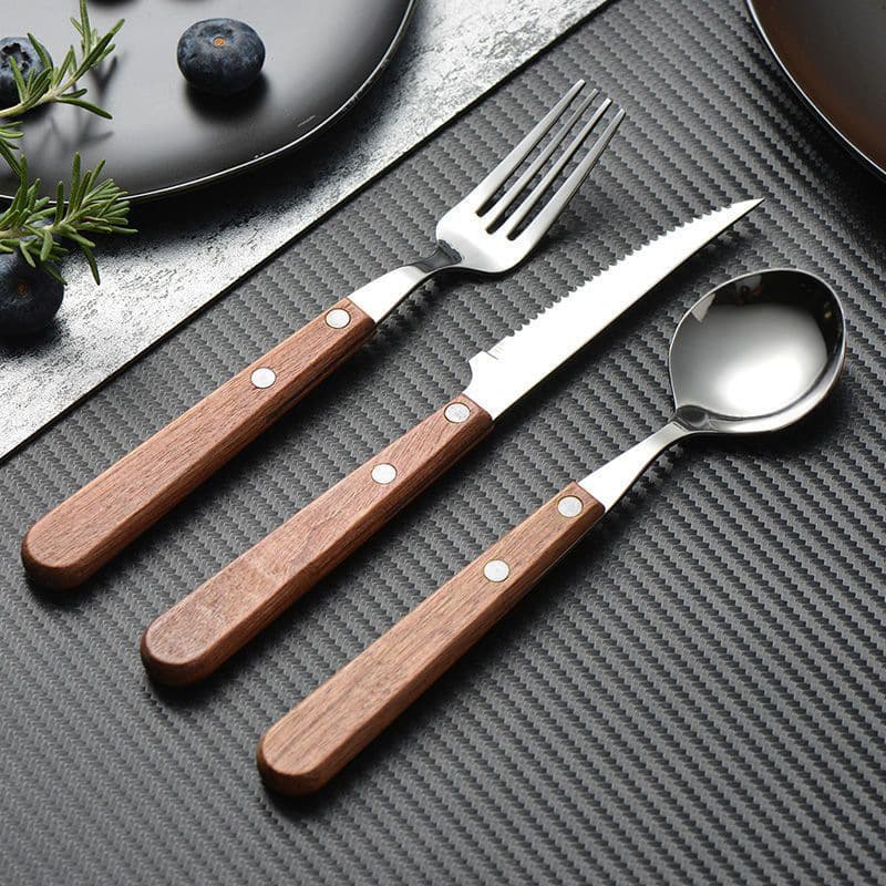 Retro Rosewood Steak Knife and Fork Set Stainless Steel Home Dining Cutlery for Western Cuisine