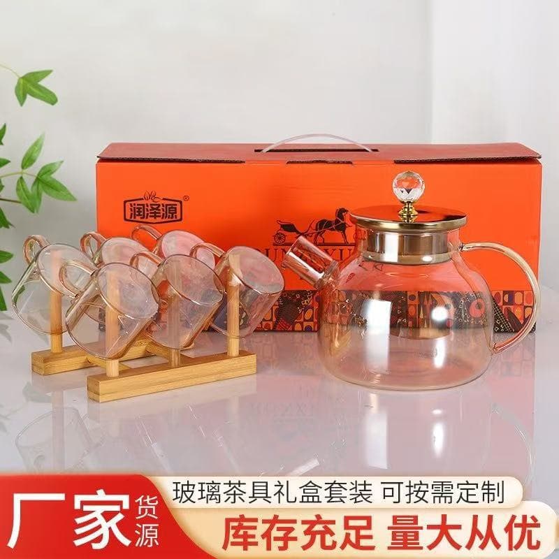 Thick Transparent Glass Tasting Cup Set with Teapot, Gongfu Glass Tea Set