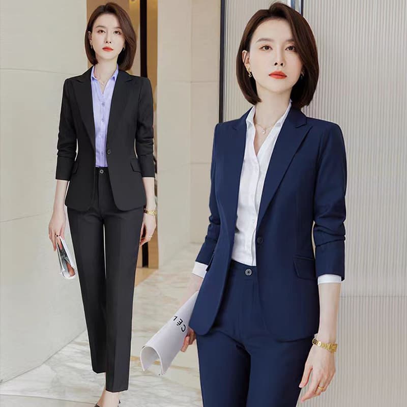 Professional Suit Set Spring Autumn High-End Elegant Women's Bank Workwear Teaching Qualification Civil Service Interview Formal Suit Cotton