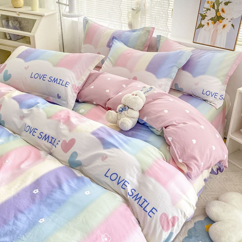 100% all-cotton four-piece set pure cotton bedding single/double duvet cover with fitted sheet style, student dormitory sheet three-piece set
