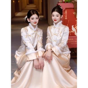 Winter Bridesmaid Dress 2026 New Year Party Long Sleeve Stunning New Chinese Style Bridesmaid Sister Group Dress Thickened Niche