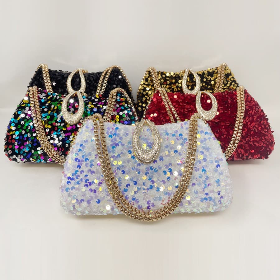 Cross-border European and American Handheld Bag with Chain, Diamond-Encrusted Shoulder Crossbody Bag, Evening Banquet Bag, Colorful Sequin Small Square Bag