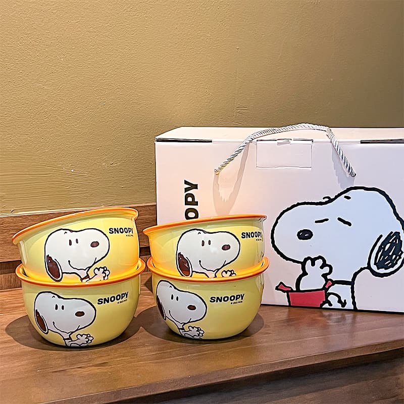 Snoopy Ceramic Rice Bowl Set of Four Gift Box, Cute Cartoon High-Quality Household Bowls Gift