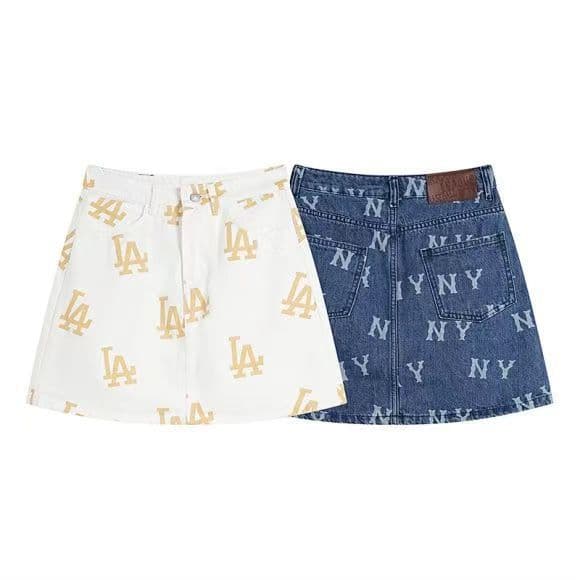 2025 New Trendy MLB Denim Skirt for Women, All-Over Print, Chic, Comfortable, Versatile Short Skirt.