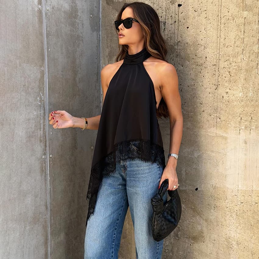 2026 Spring-Summer New Fashionable Sexy Off-Shoulder Halter Vest, Cross-Border European and American Style Commuting Versatile Top for Women