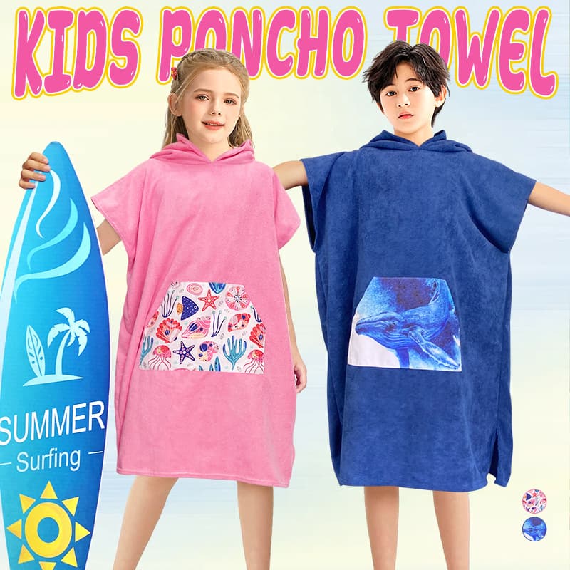 Summer Kids Boys Girls Absorbent Bath Towel Microfiber Towel Cape Wearable Hooded Cape Bathrobe Beach