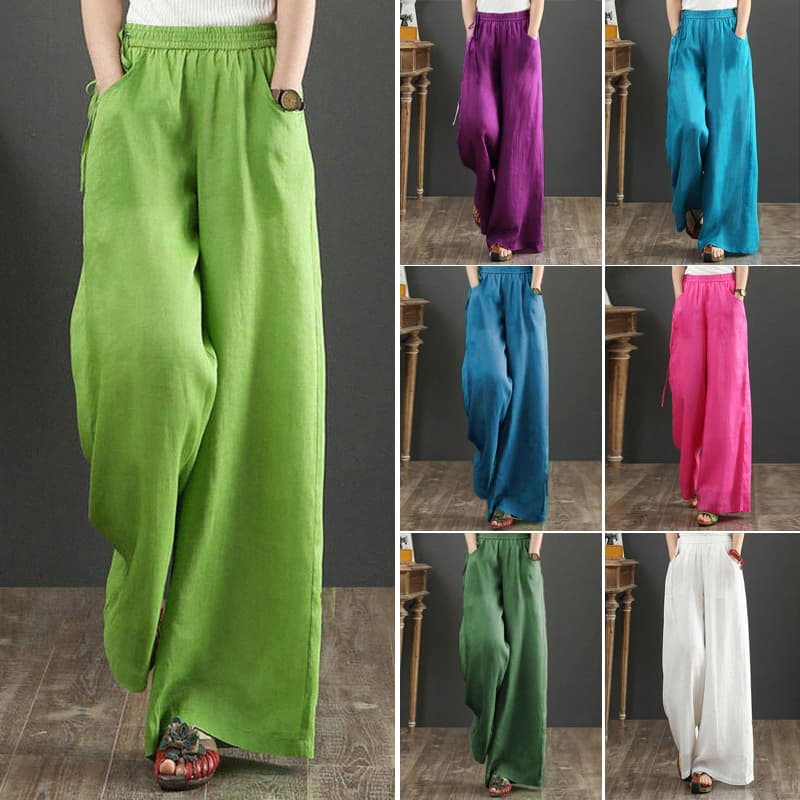 Italian Export Brand Cotton Linen Wide-Leg Pants for Women, Straight-Leg Floor-Length Pants, Versatile Slimming Linen Trousers