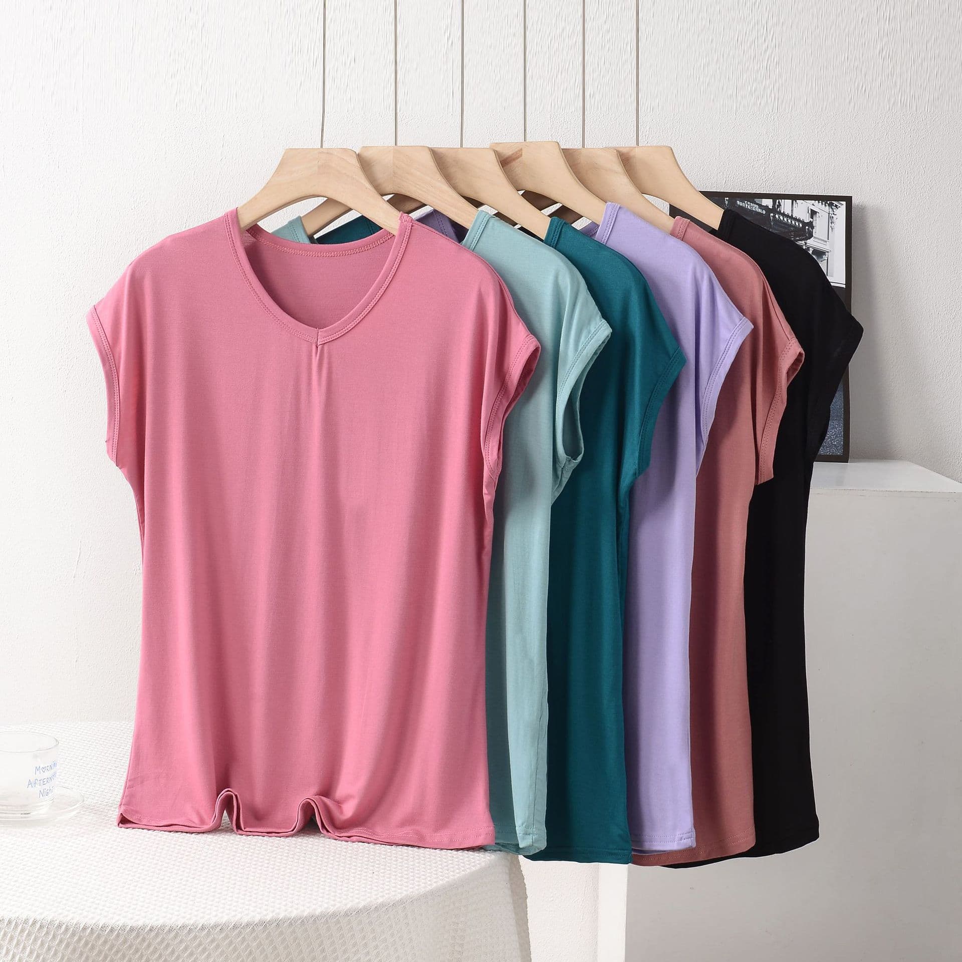 Summer New Style Bit Cotton V Neck Sleeveless Bottoming Shirt Elastic Breathable Large Size Women's Top Loose Simple T-Shirt
