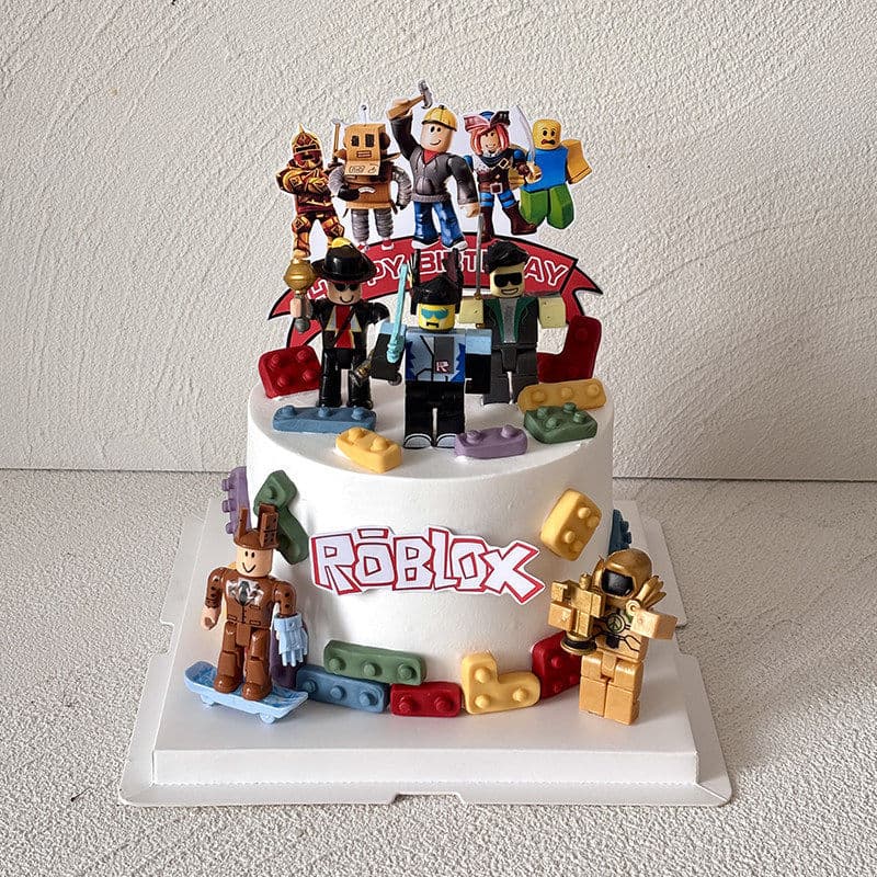Roblox Virtual World Cake Decoration Building Blocks Doll Figure Baking Ornament Boy Birthday Dessert Table Accessories