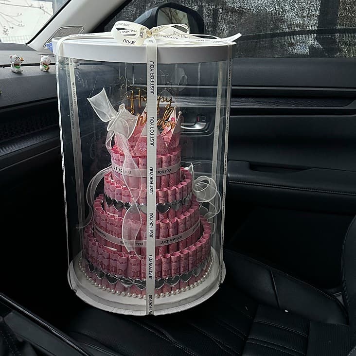 Creative Round Gift Box Money Flower Cake Box Surprise Birthday Gift for New Year, Girlfriend, Best Friend, Valentine's Day
