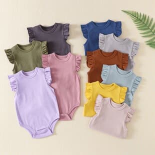 Baby Clothes Summer Thin Home Fashion Stretchy Baby Triangle Bodysuit Flutter Sleeve Kids Solid Color Onesie