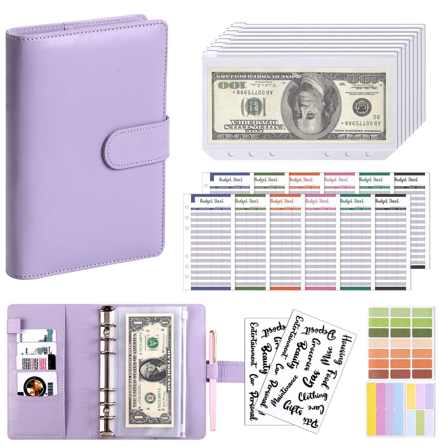 Macaron A6PU leather loose-leaf notebook zippered pocket for cash budgeting, financial planning, and business planning. Wholesale.