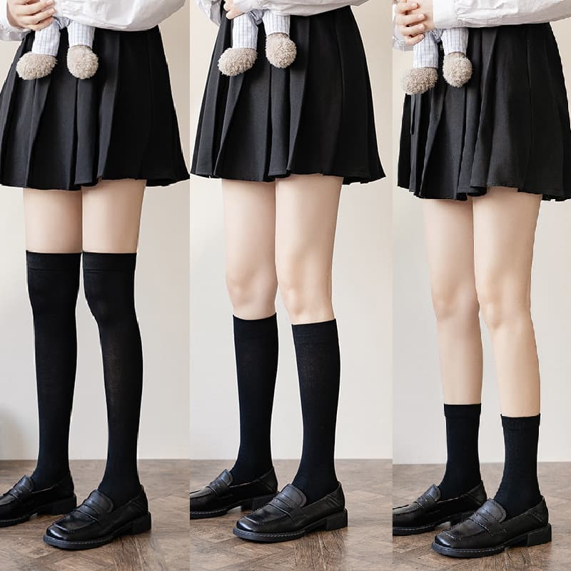 Knee-high Socks for Women Cotton Black Autumn Winter Sweet JK Socks Over-the-Knee Long Tube Long Socks Short Socks Half Mid-Calf Socks