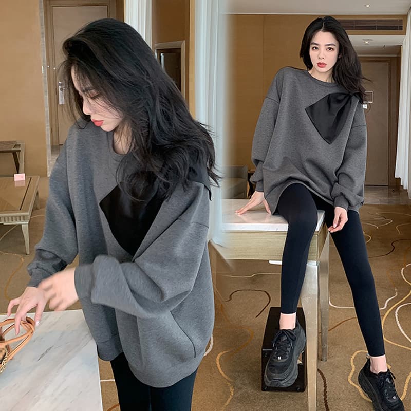 Japanese Maternity Spring Outfit Set Fashionable Long Sleeve Pullover Sweatshirt Women's Spring Autumn Korean Loose Slimming Top Trendy