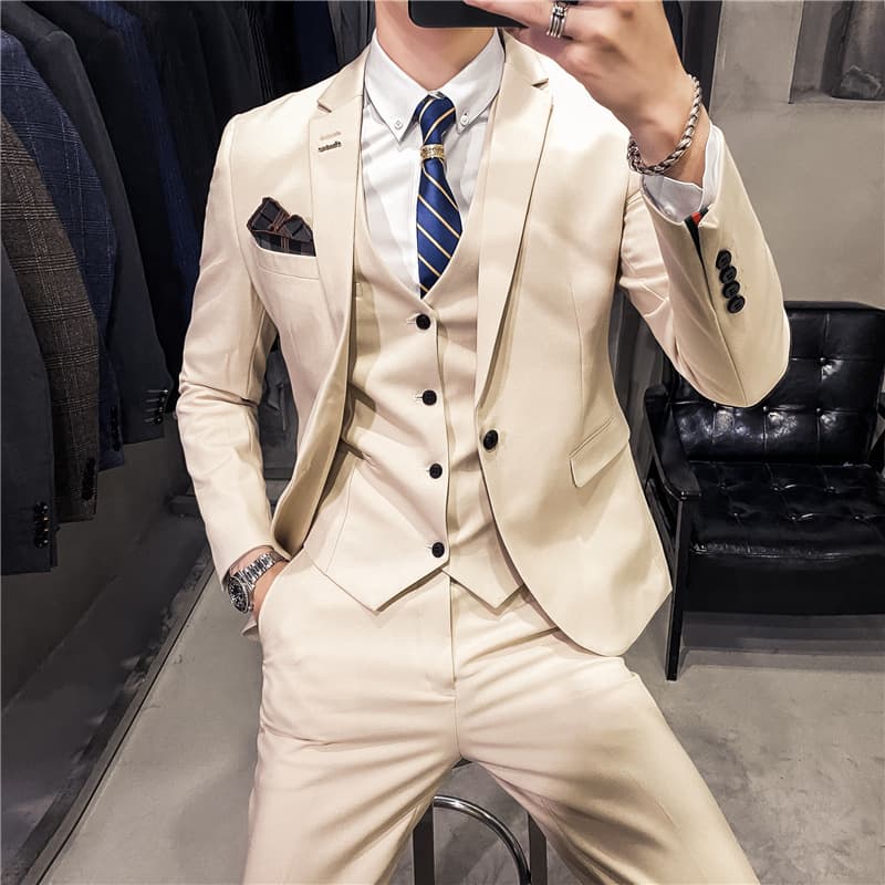Wholesale Men's Suit Business Formal Big Size Three-Piece Set Solid Color Korean Style Suit In Stock