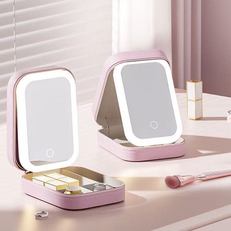 Portable LED Makeup Mirror Bag for Women, 2025 New Style, Travel Organizer for Eyeshadow Palette, Lipstick, and Eyebrow Pencil