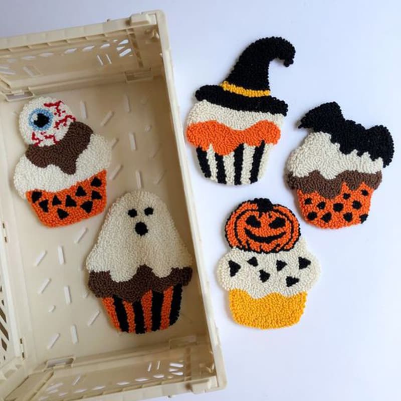 Handmade DIY Halloween Punch Needle Wool Coaster, Beginner-Friendly Self-Made Insulated Mat, Gift for Girlfriend
