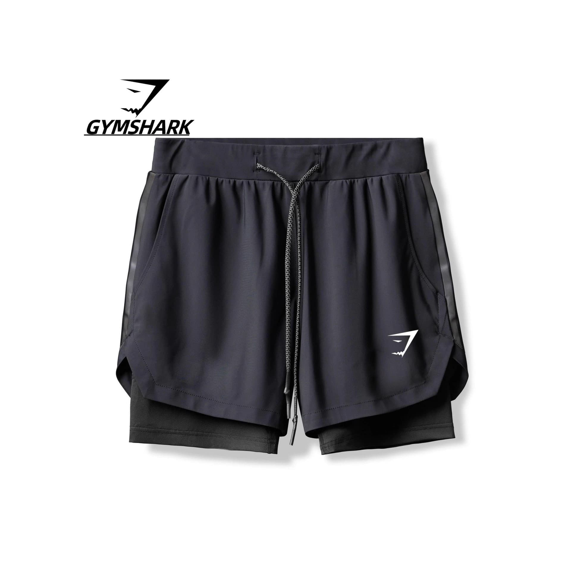GYMSHARK Men's Running Shorts Summer Sports Double-Layer Stretch Quick-Dry Shorts for Cross-Border E-commerce