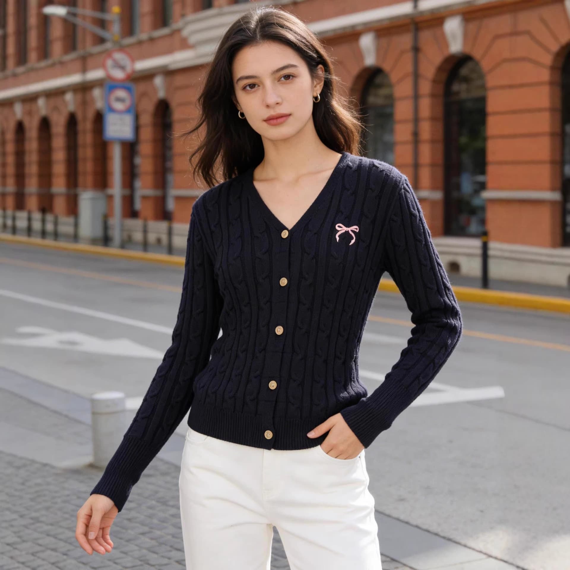 Amazon AliExpress Cross-border Women's Fashion Simple Knit Cardigan Sweater Top Autumn Winter New Arrival