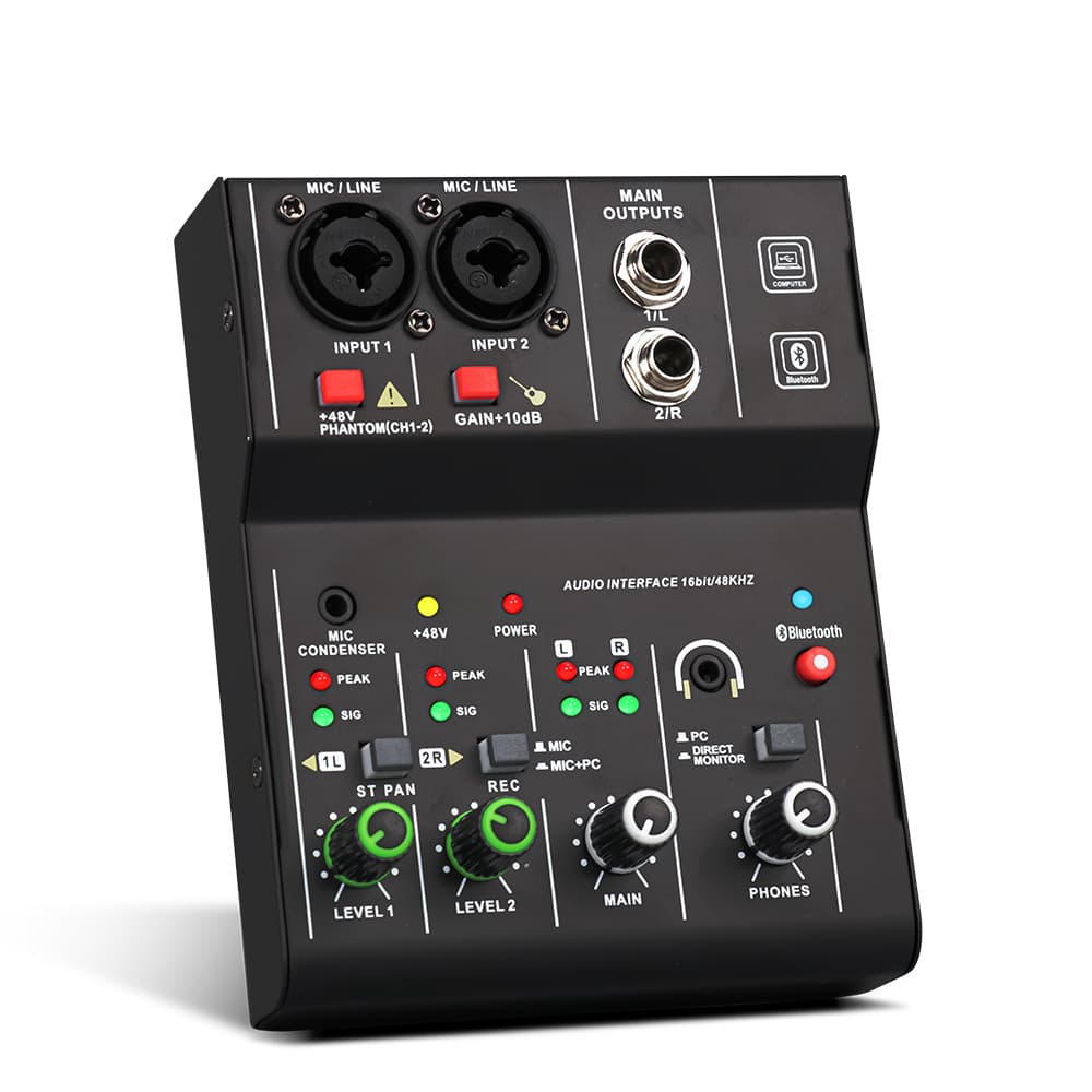 Cross-Border Mini Mixer Performance Live Singing Recording Computer Mobile Phone Sound Card Reverb Bluetooth 2-Channel Mixer 1