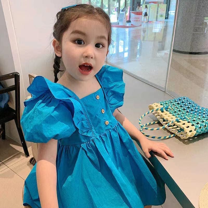 Girls Summer Dress 2024 New Korean Style Princess Dress for Toddlers with Bubble Sleeves
